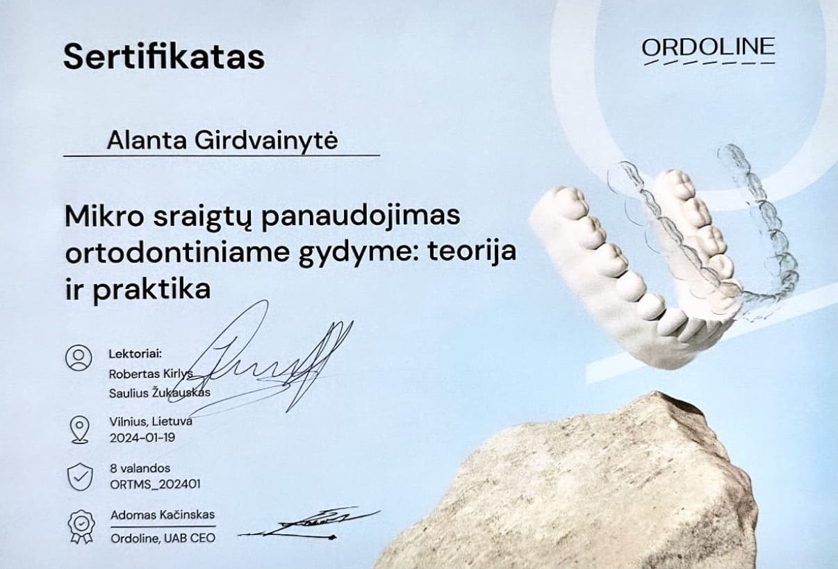 Gyd. Alantos Danylės profesinio tobulėjimo sertifikatas 3