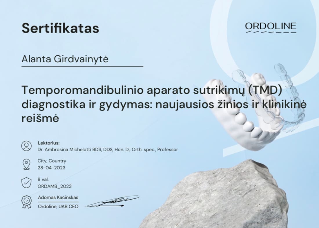 Gyd. Alantos Danylės profesinio tobulėjimo sertifikatas 8