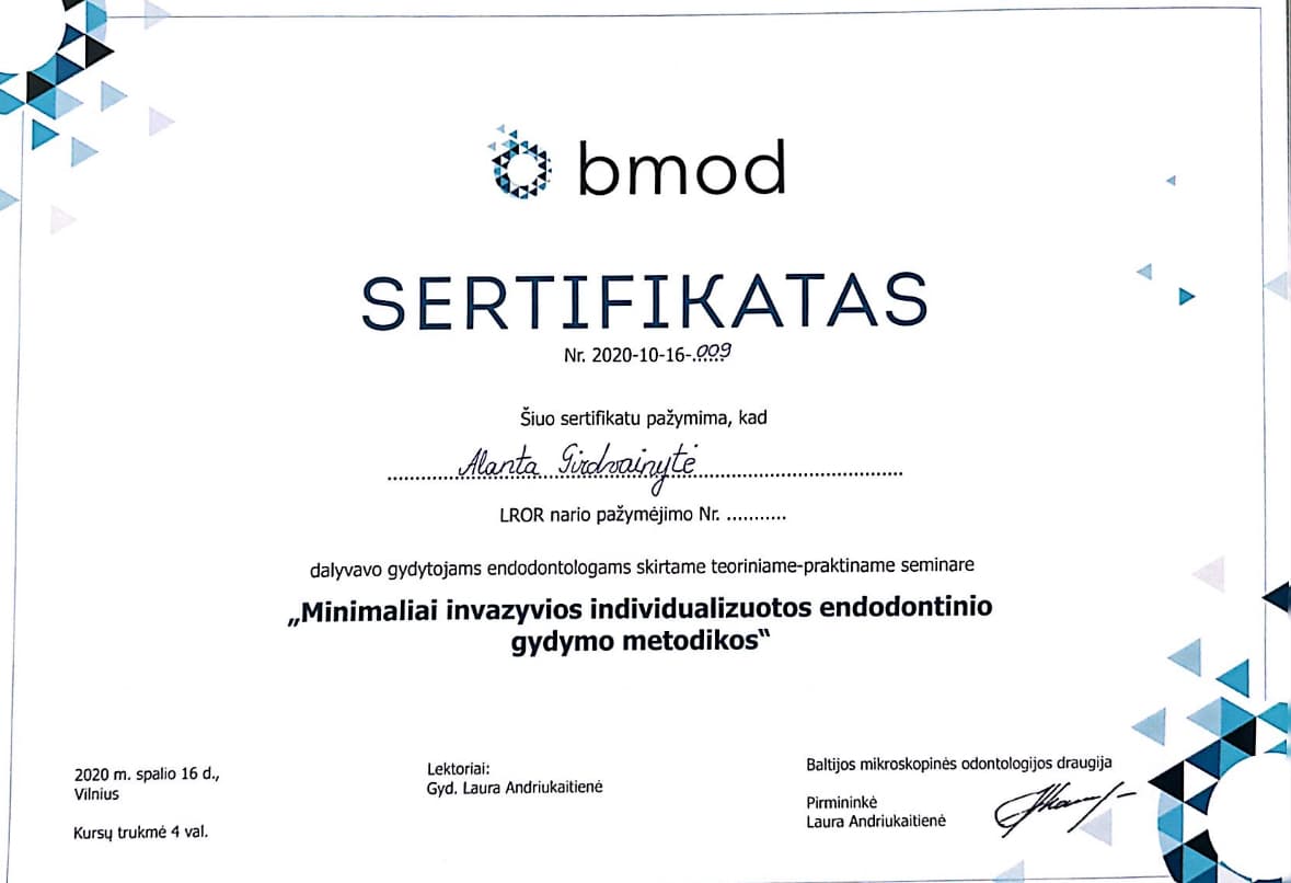 Gyd. Alantos Danylės profesinio tobulėjimo sertifikatas 16